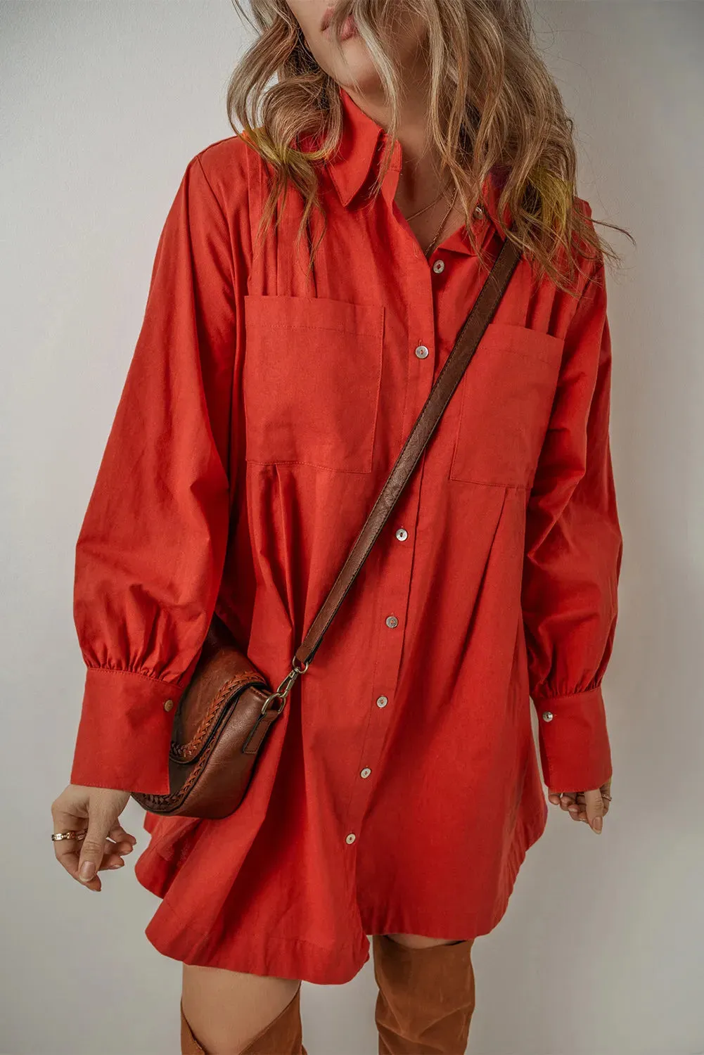 🌟 Pocketed Button Down Long Sleeve Shirt Dress 🌟