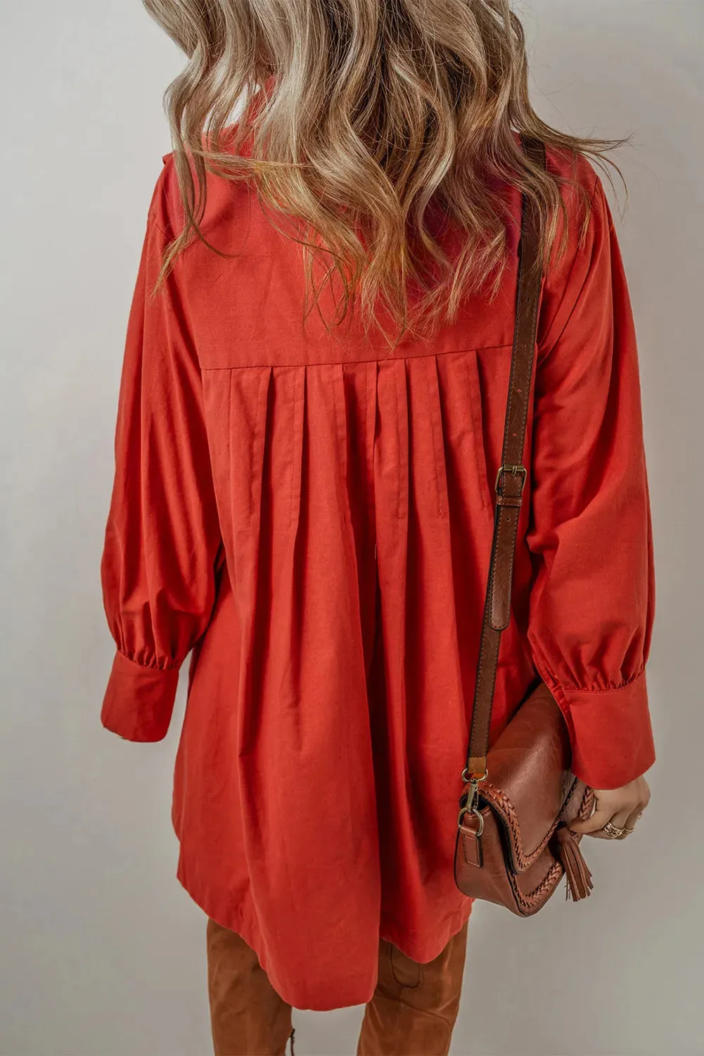 🌟 Pocketed Button Down Long Sleeve Shirt Dress 🌟