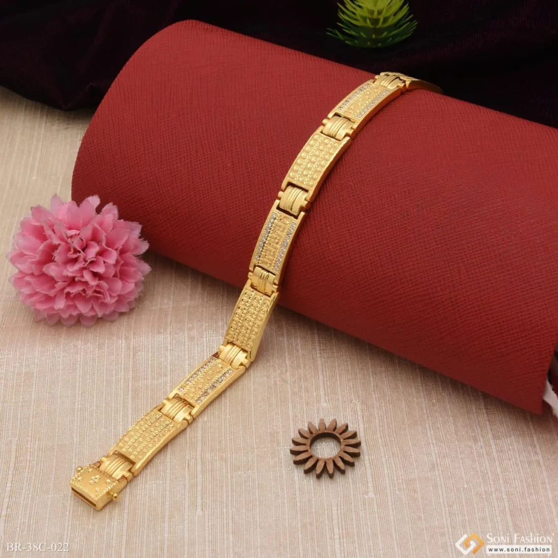 1 Gram Gold Plated Square with Diamond Sophisticated Design Bracelet - Style C022