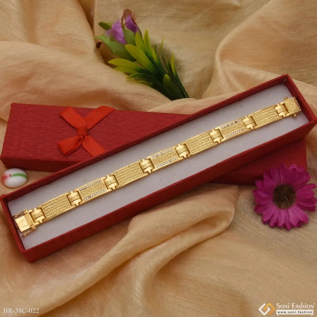 1 Gram Gold Plated Square with Diamond Sophisticated Design Bracelet - Style C022