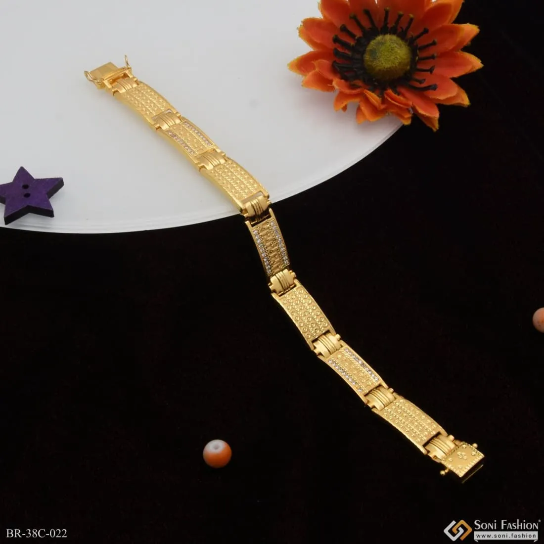 1 Gram Gold Plated Square with Diamond Sophisticated Design Bracelet - Style C022