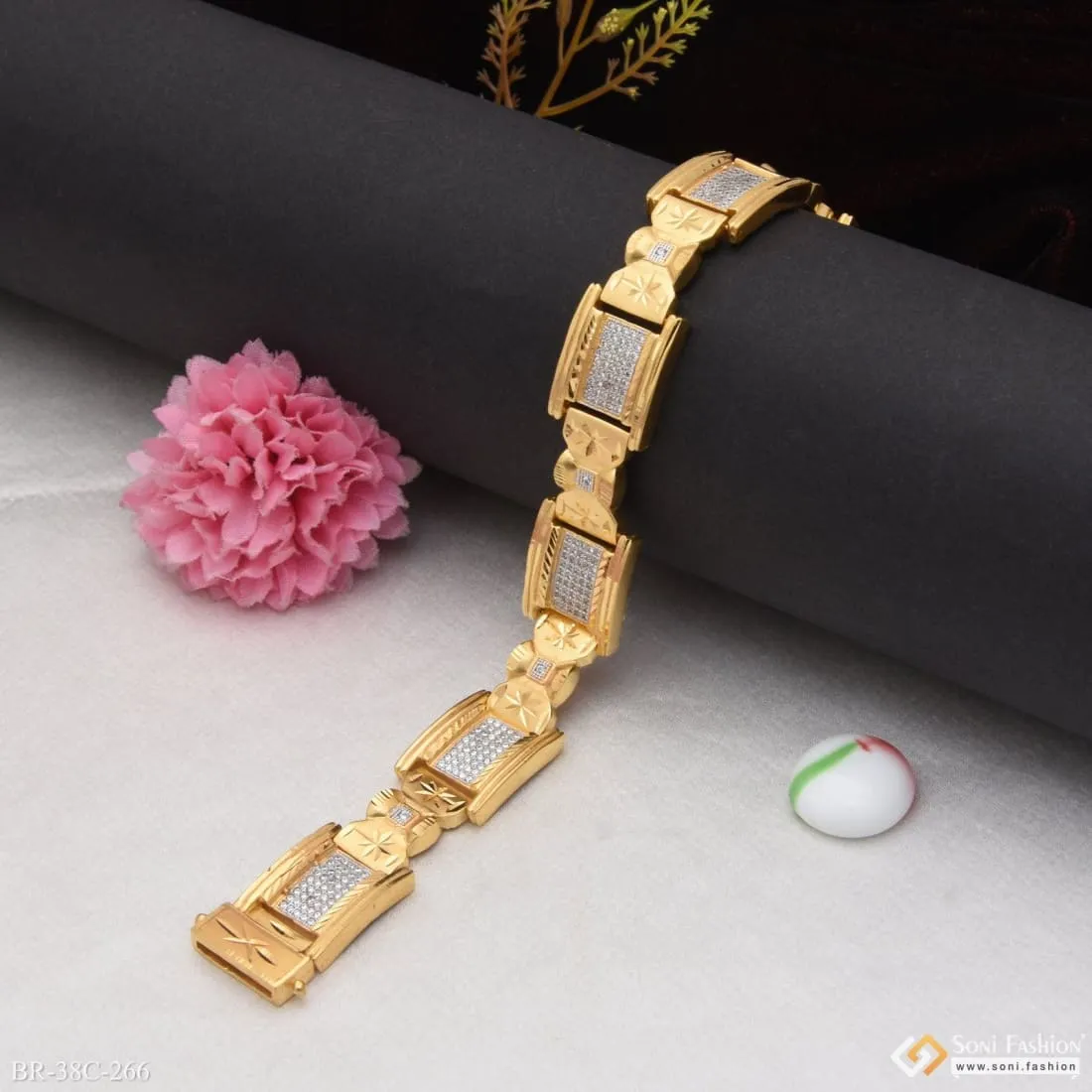 1 Gram Gold Plated Square with Diamond Sophisticated Design Bracelet - Style C266