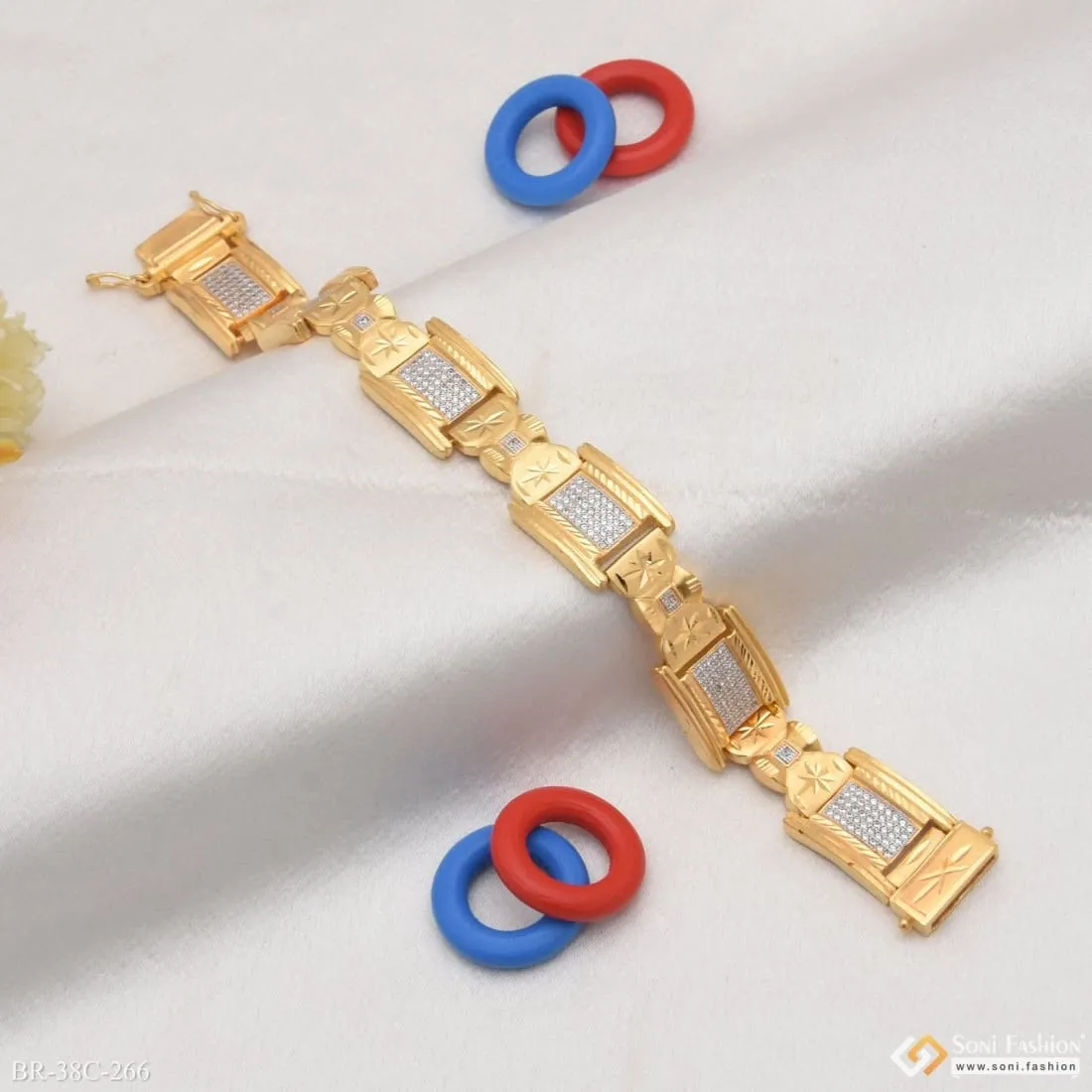 1 Gram Gold Plated Square with Diamond Sophisticated Design Bracelet - Style C266