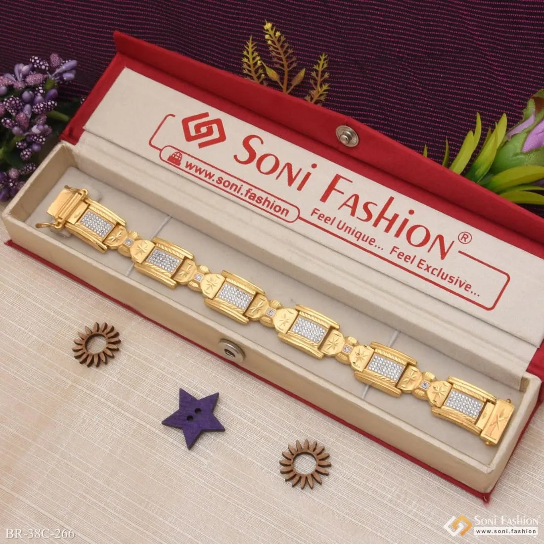 1 Gram Gold Plated Square with Diamond Sophisticated Design Bracelet - Style C266