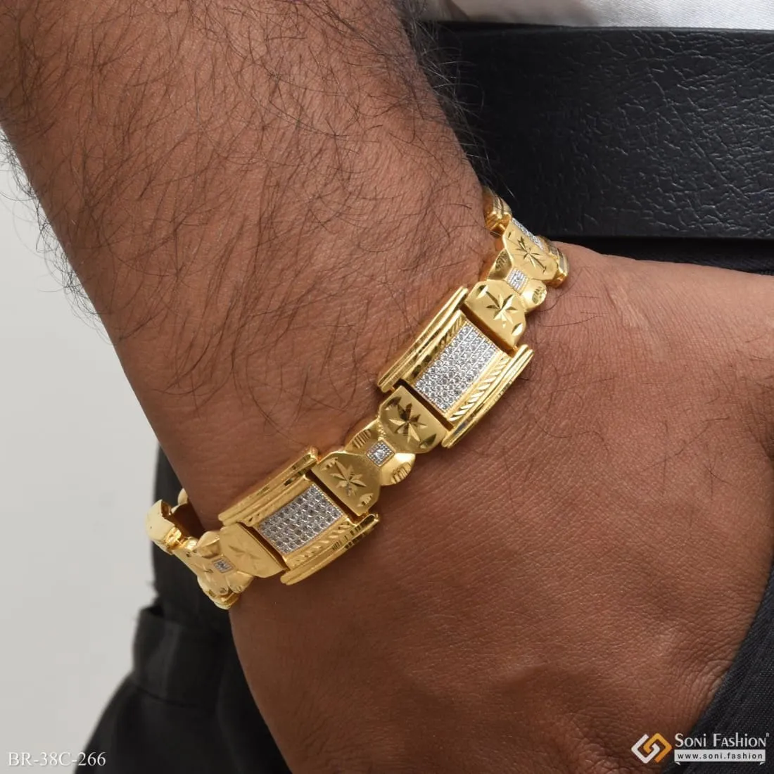 1 Gram Gold Plated Square with Diamond Sophisticated Design Bracelet - Style C266