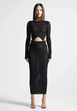 2-in-1 Long Sleeve Knitted Midaxi Dress - Black