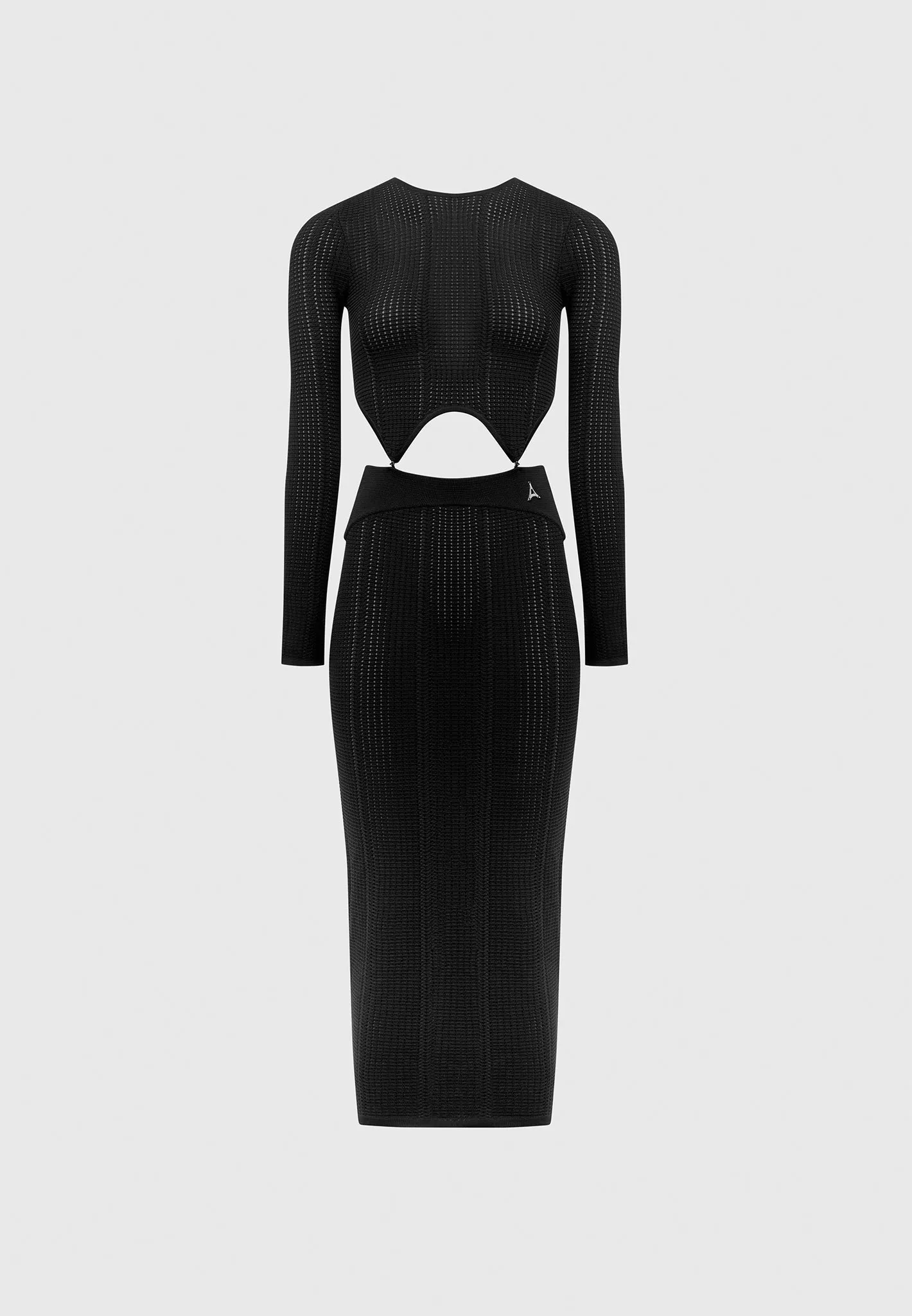 2-in-1 Long Sleeve Knitted Midaxi Dress - Black
