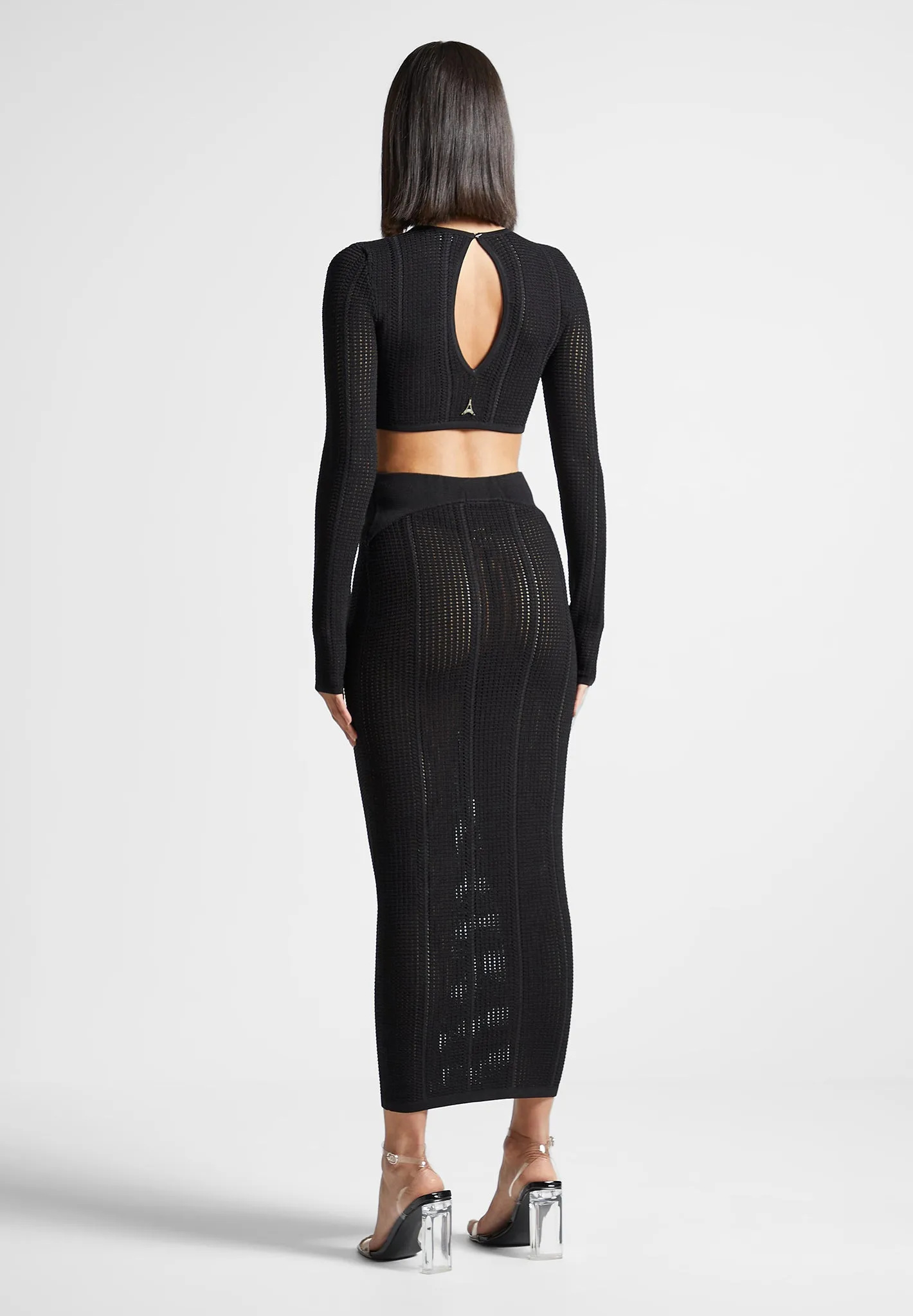 2-in-1 Long Sleeve Knitted Midaxi Dress - Black