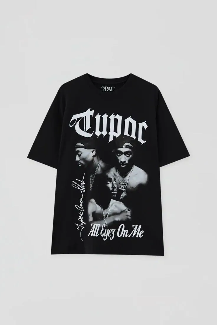 2pac Printed Oversize Drop Shoulder Hip Hop Fashion Streetwear Half Sleeves Tshirt For Mens