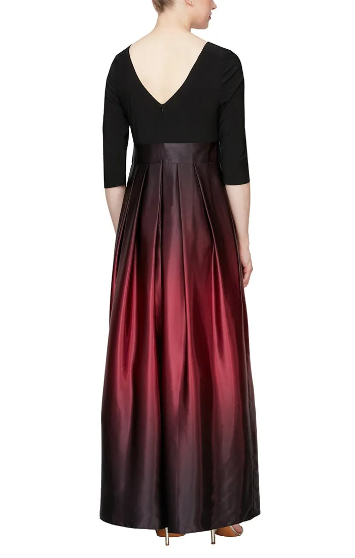 3/4 Sleeve Matte Jersey & Ombre Satin Ballgown