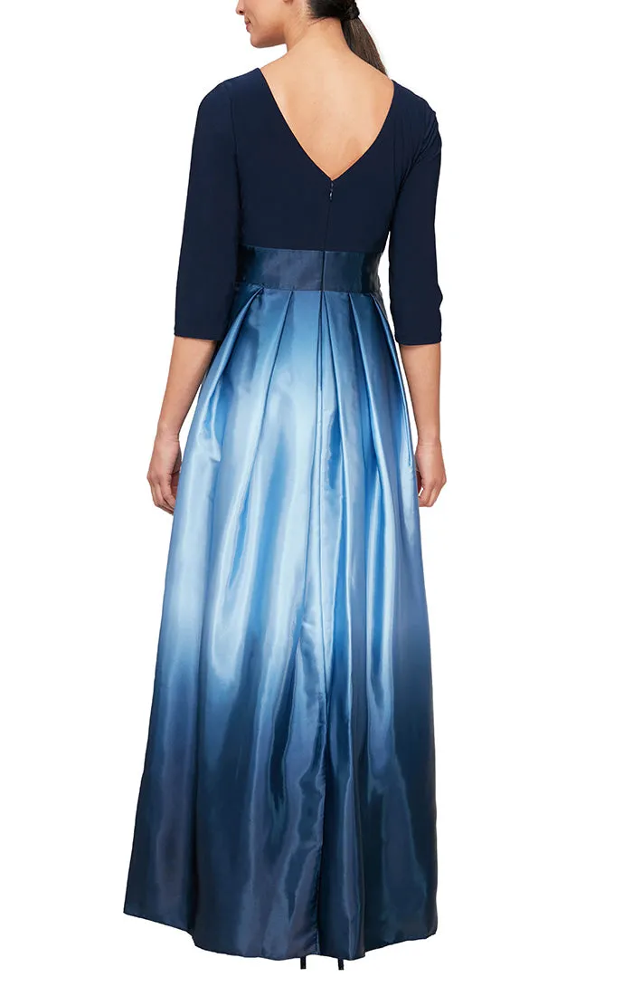 3/4 Sleeve Matte Jersey & Ombre Satin Ballgown