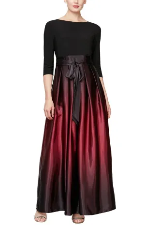 3/4 Sleeve Matte Jersey & Ombre Satin Ballgown