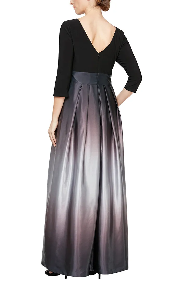 3/4 Sleeve Matte Jersey & Ombre Satin Ballgown