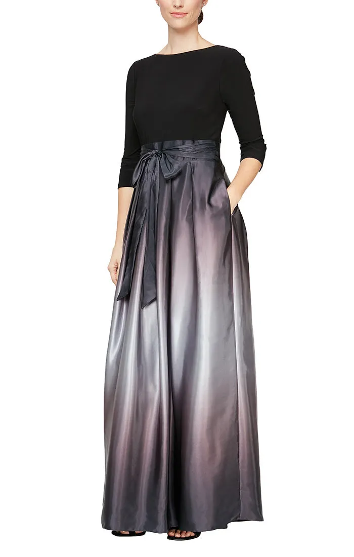 3/4 Sleeve Matte Jersey & Ombre Satin Ballgown