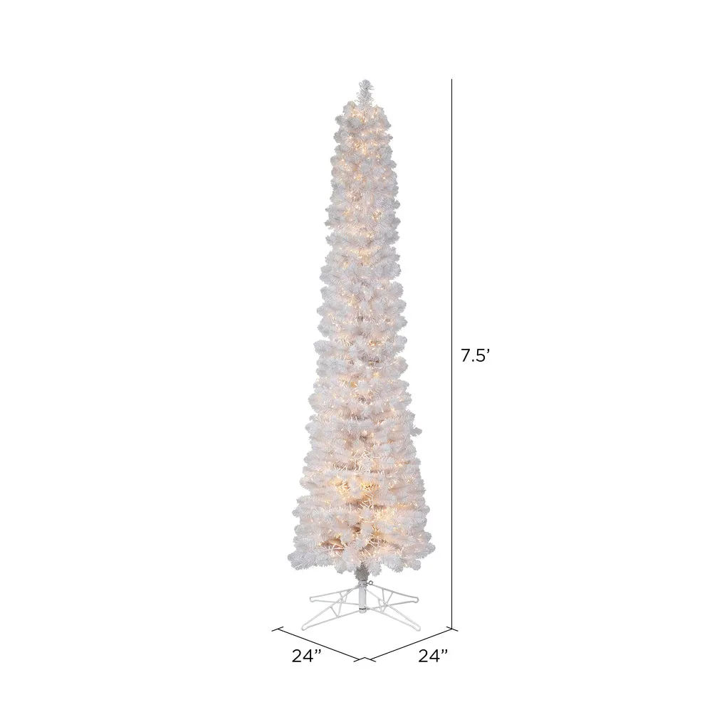 7.5' x 24" White Pencil Artificial Christmas Tree Warm White 8 function 3MM LED
