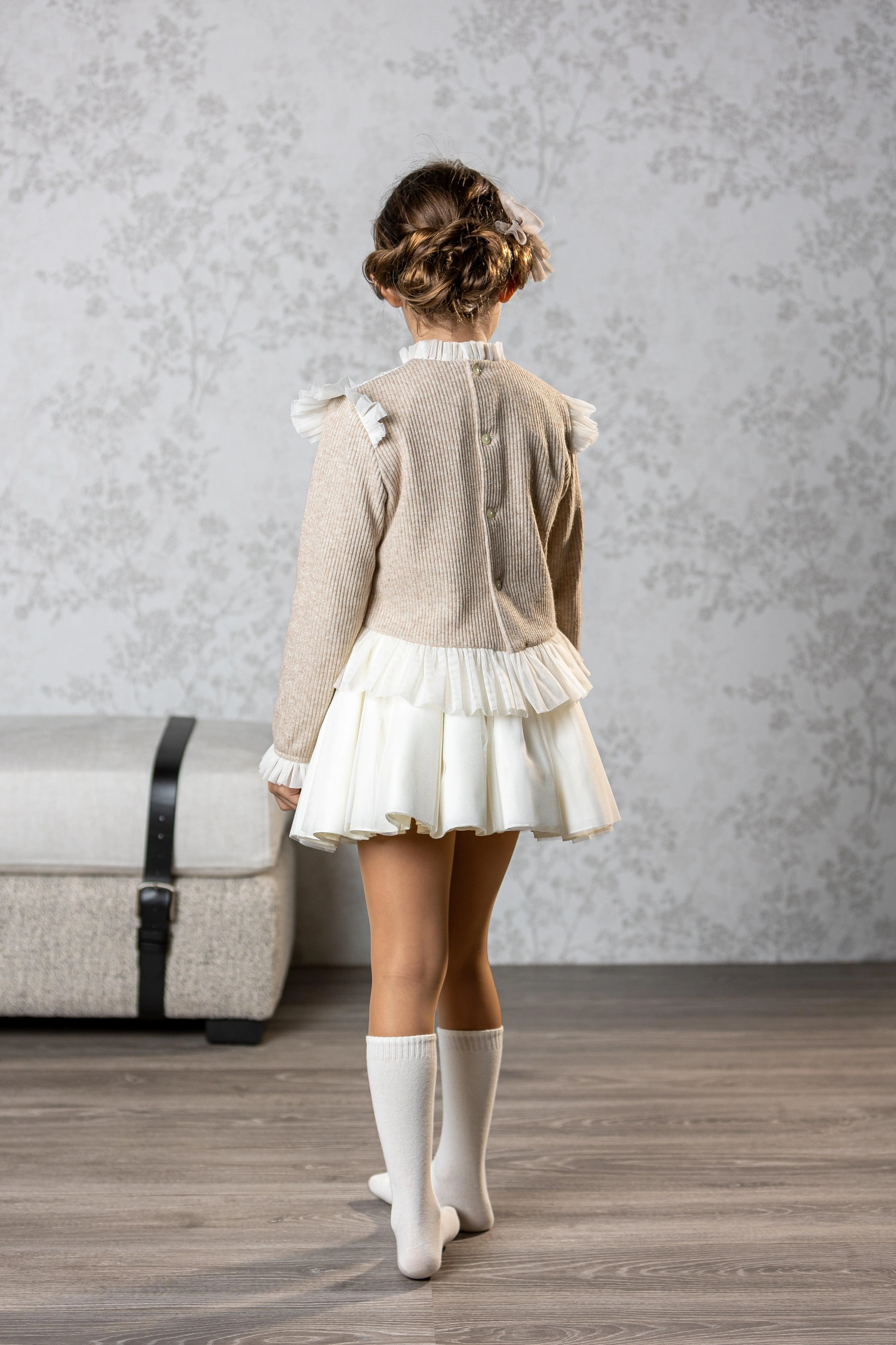 Abuela Tata AW24 - Girls Beige and Cream Skirt & Top Set