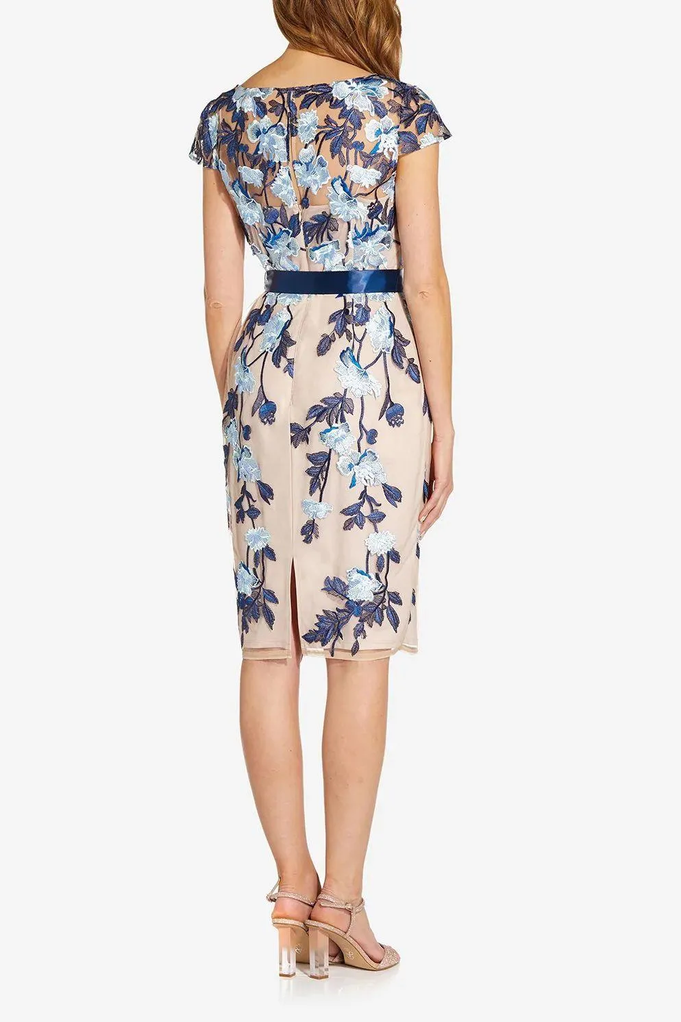 Adrianna Papell AP1E209198 P  Short Sleeves Ribbon Bow Waist Detail Midi Formal Dress