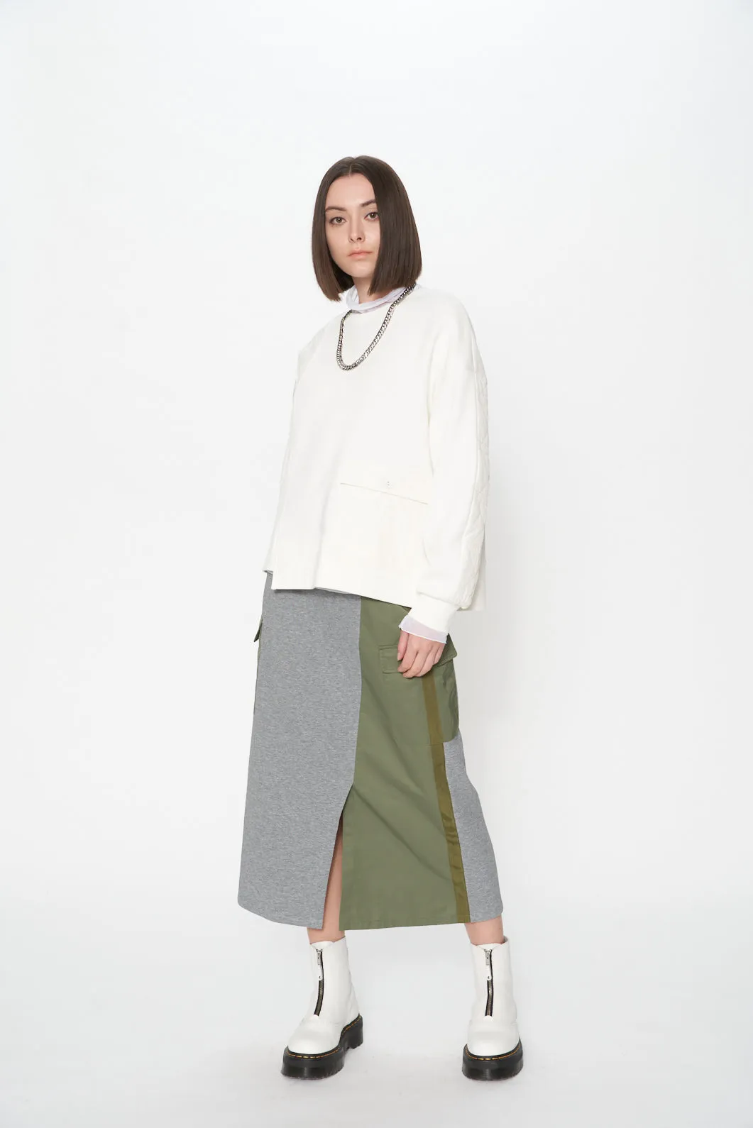 Air Compact Mix Nylon Panel Cargo Pencil Skirt