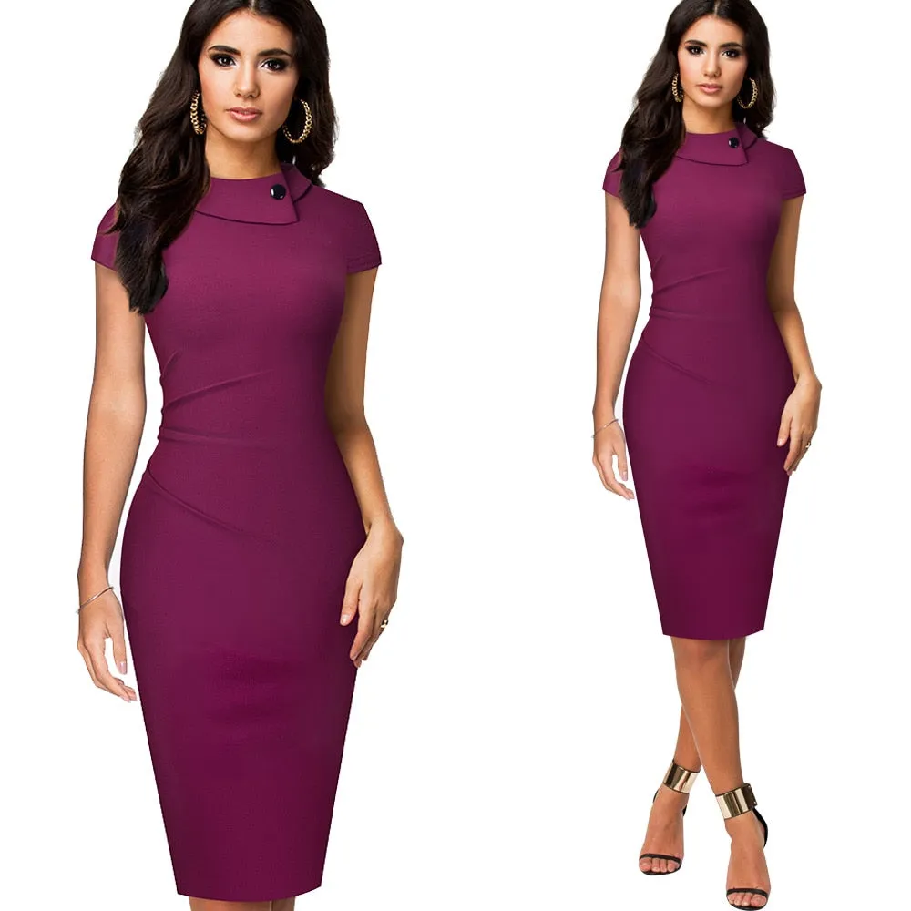 BerriesJam - 2024 Pure Color Business Formal Bodycon Pencil Dress