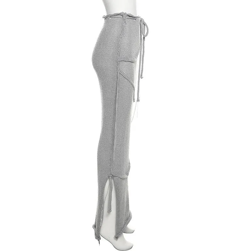 BerriesJam - Backless Self Tie Slit Tube Knitted Maxi Skirt Set