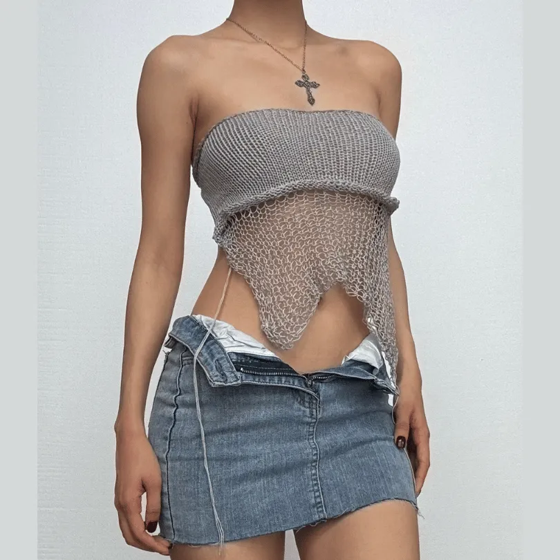 BerriesJam - Backless Self Tie Slit Tube Knitted Maxi Skirt Set