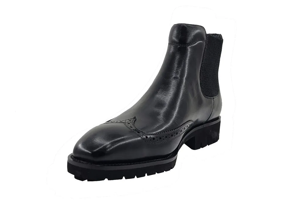 Black Boots Slip-On Men's Wingtip dress casual genuine Leather