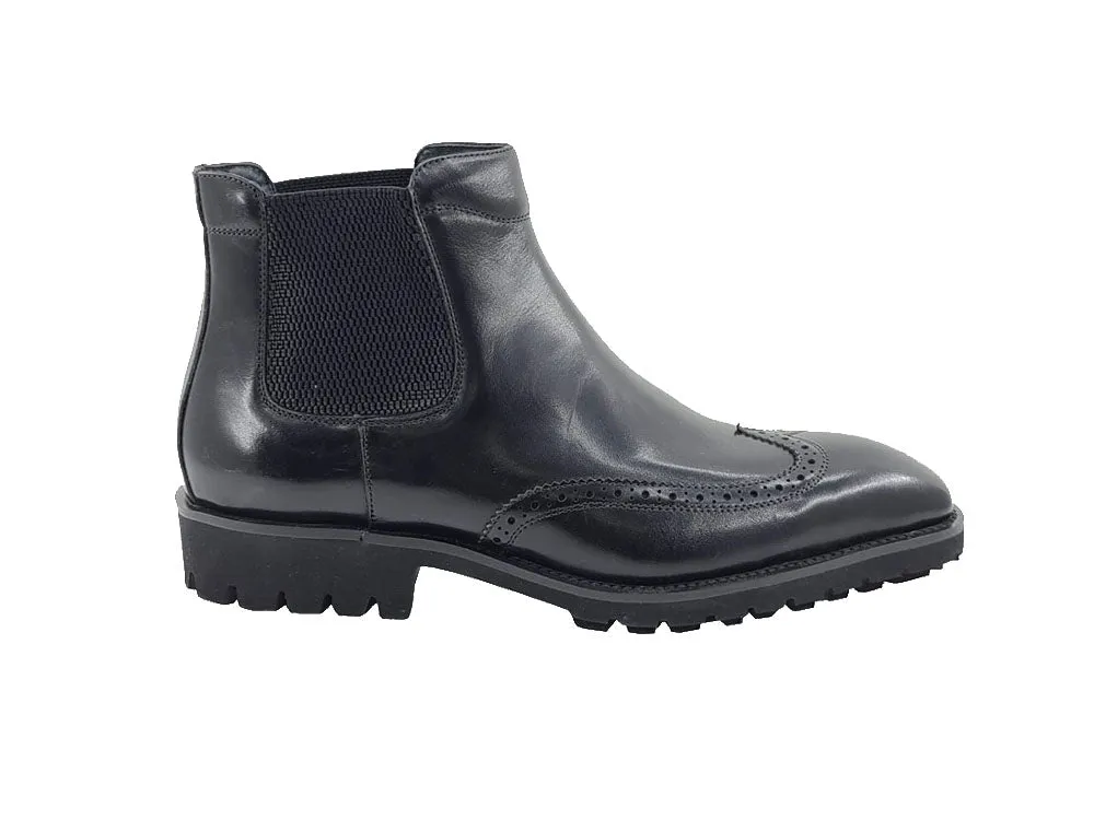 Black Boots Slip-On Men's Wingtip dress casual genuine Leather