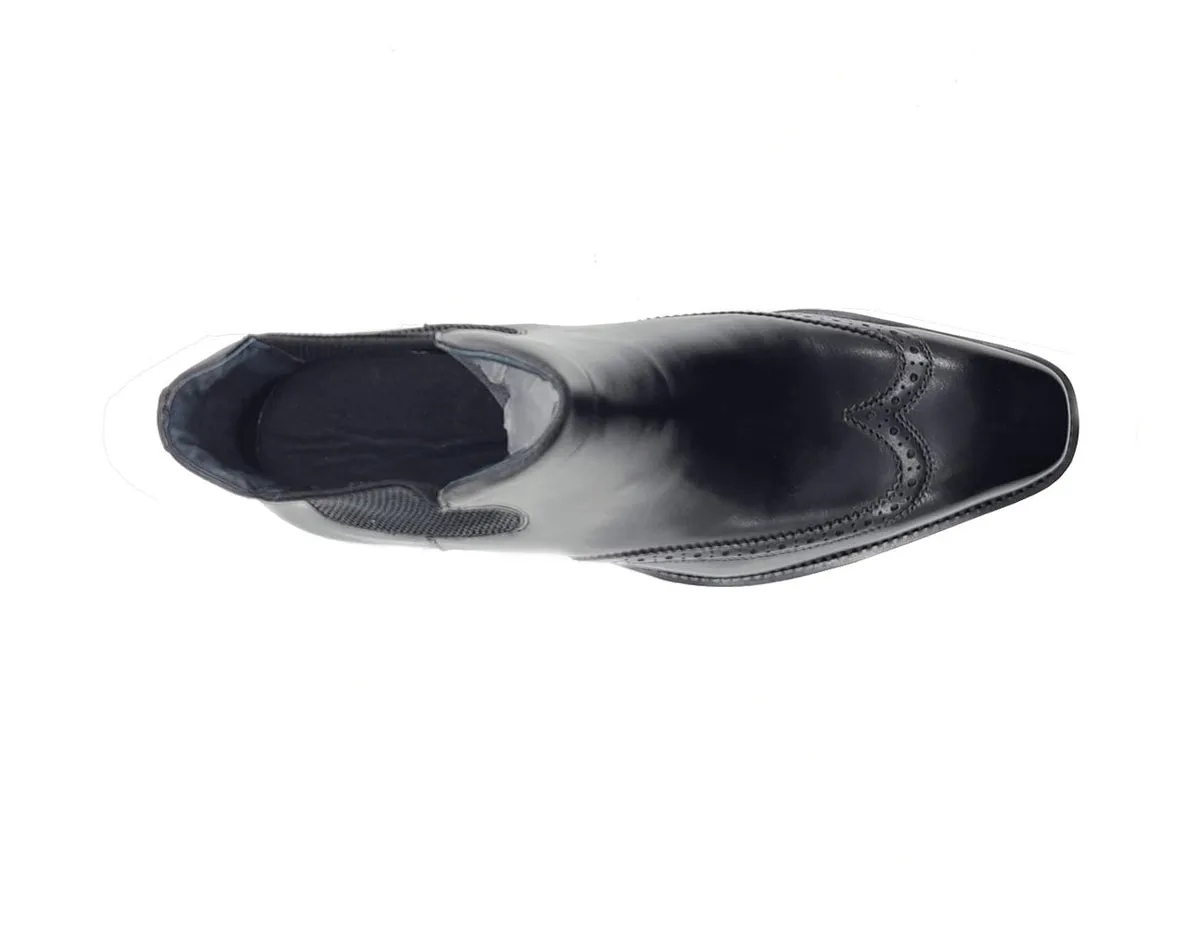 Black Boots Slip-On Men's Wingtip dress casual genuine Leather