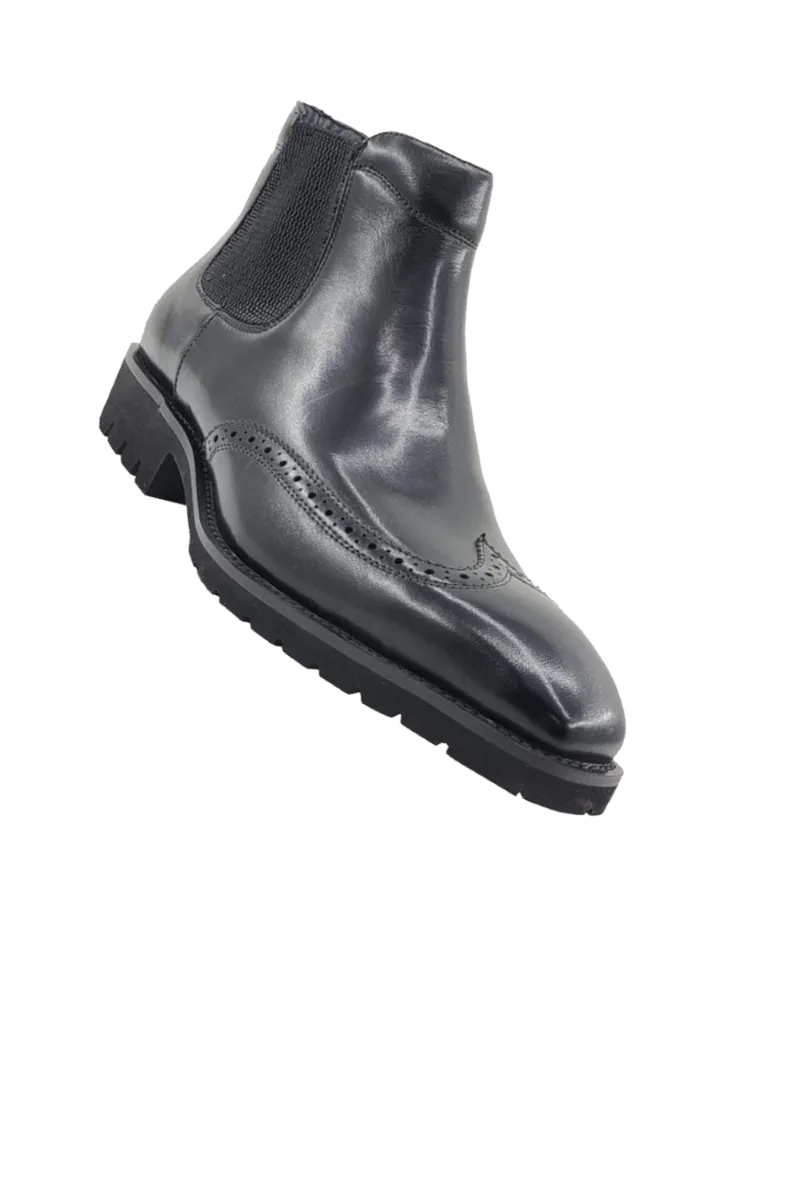 Black Boots Slip-On Men's Wingtip dress casual genuine Leather