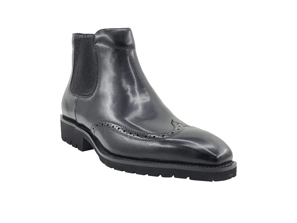 Black Boots Slip-On Men's Wingtip dress casual genuine Leather