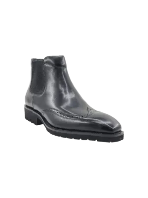 Black Boots Slip-On Men's Wingtip dress casual genuine Leather