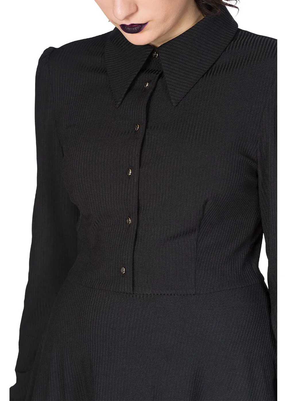 Black Collared Pentagram Buttons Button Down Mini Dress