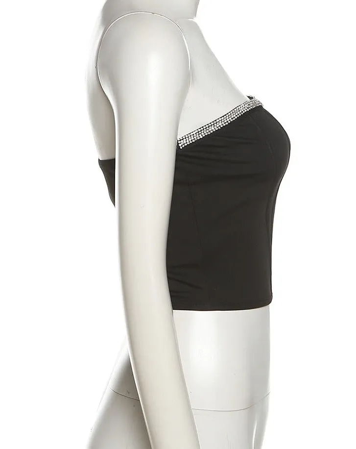 Black Diamante Trim Corset Top