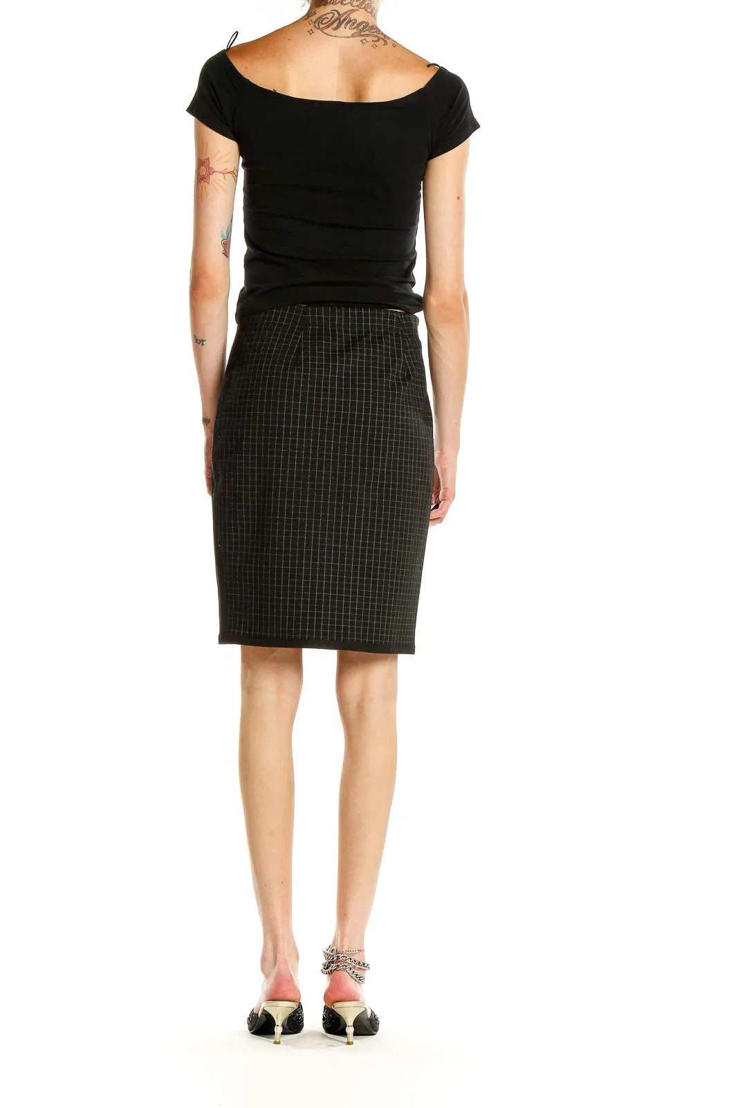 Black Grid Pattern Pencil Skirt