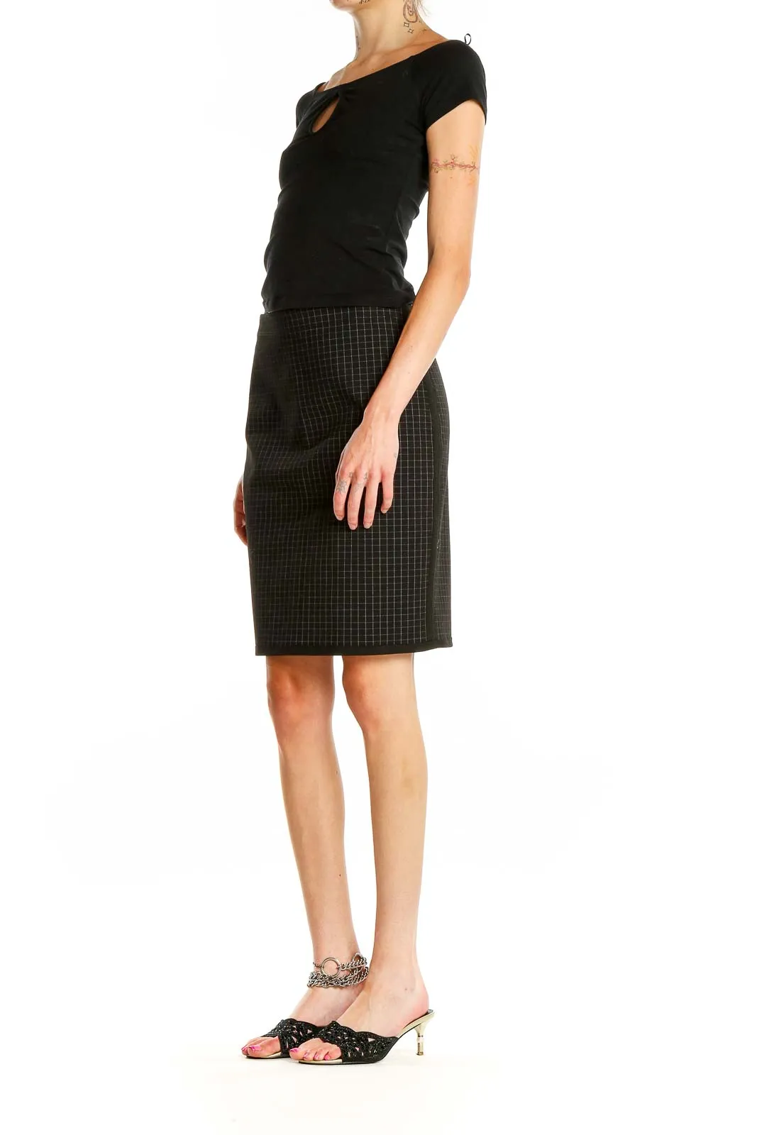 Black Grid Pattern Pencil Skirt