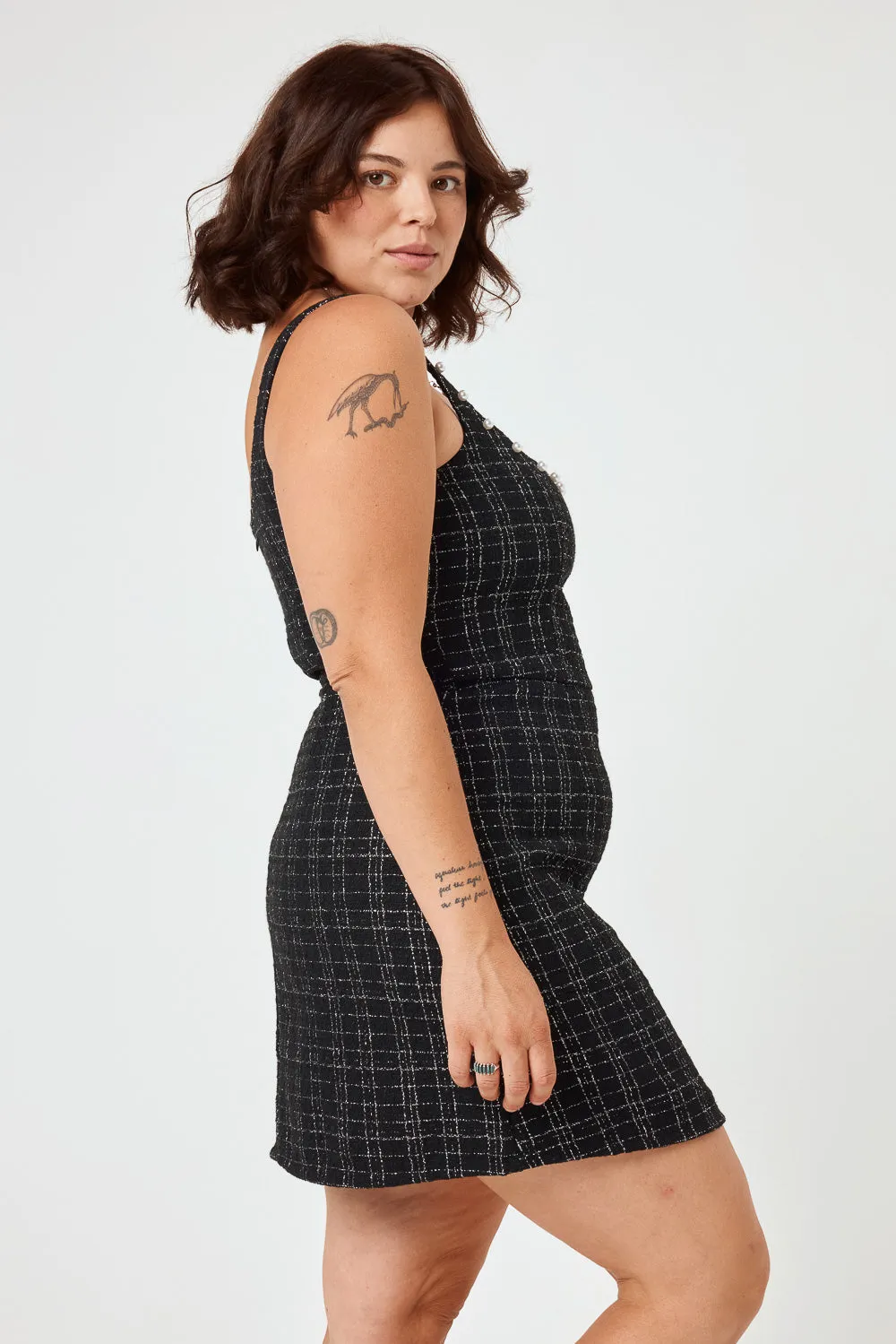 Black Pearl Tweed Pencil Dress