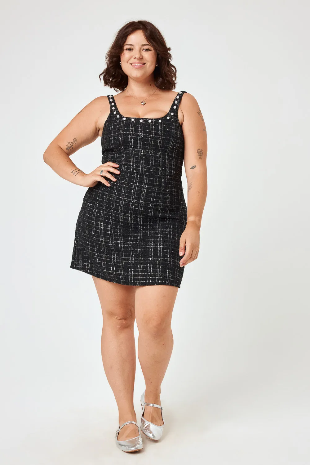 Black Pearl Tweed Pencil Dress