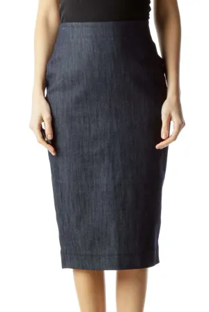 Blue Denim Midi Pencil Skirt