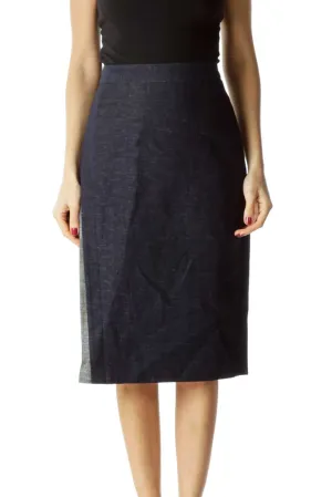 Blue Pencil Skirt with a Slit