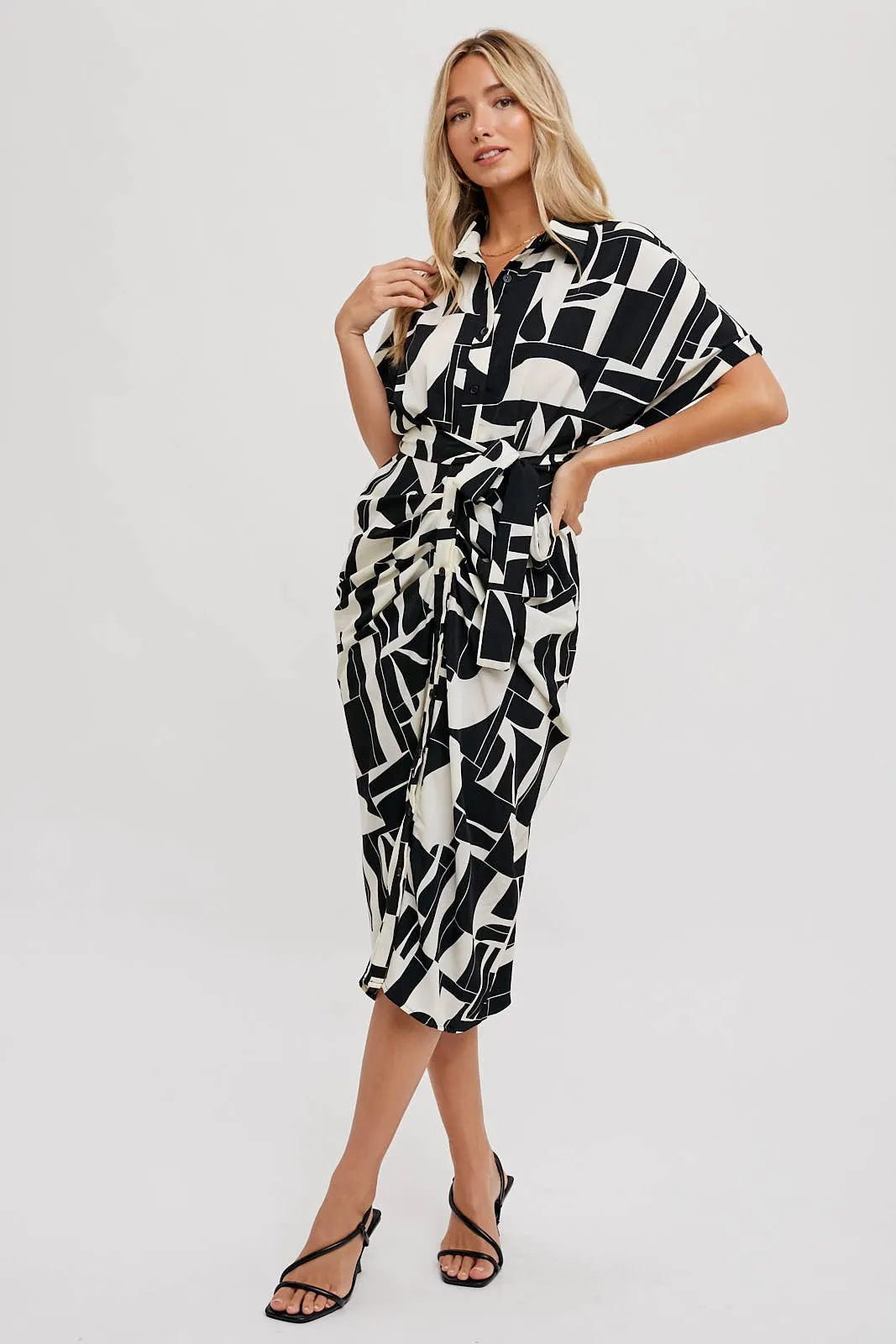 BLUIVY ABSTRACT PRINTED MIDI SHIRT DRESS
