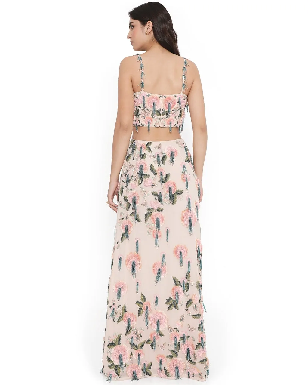 Blush Pink Embroidered Choli With Slit Skirt