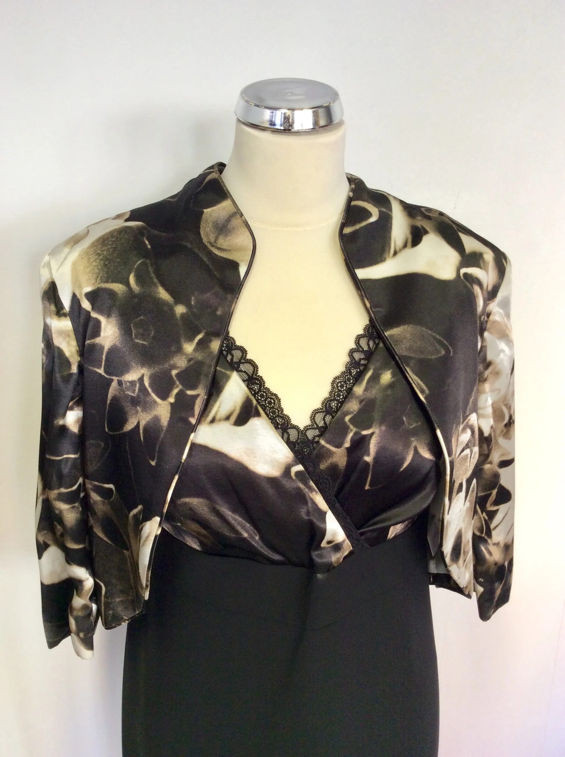 BRAND NEW GOLD BY MICHAEL H BLACK & BROWN PRINT DRESS & BOLERO JACKET SIZE 16