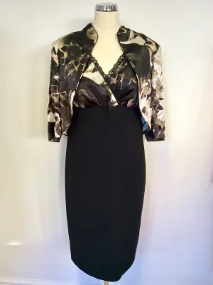 BRAND NEW GOLD BY MICHAEL H BLACK & BROWN PRINT DRESS & BOLERO JACKET SIZE 16