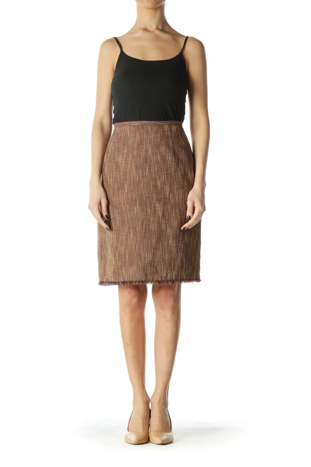 Brown Tweed Pencil Skirt