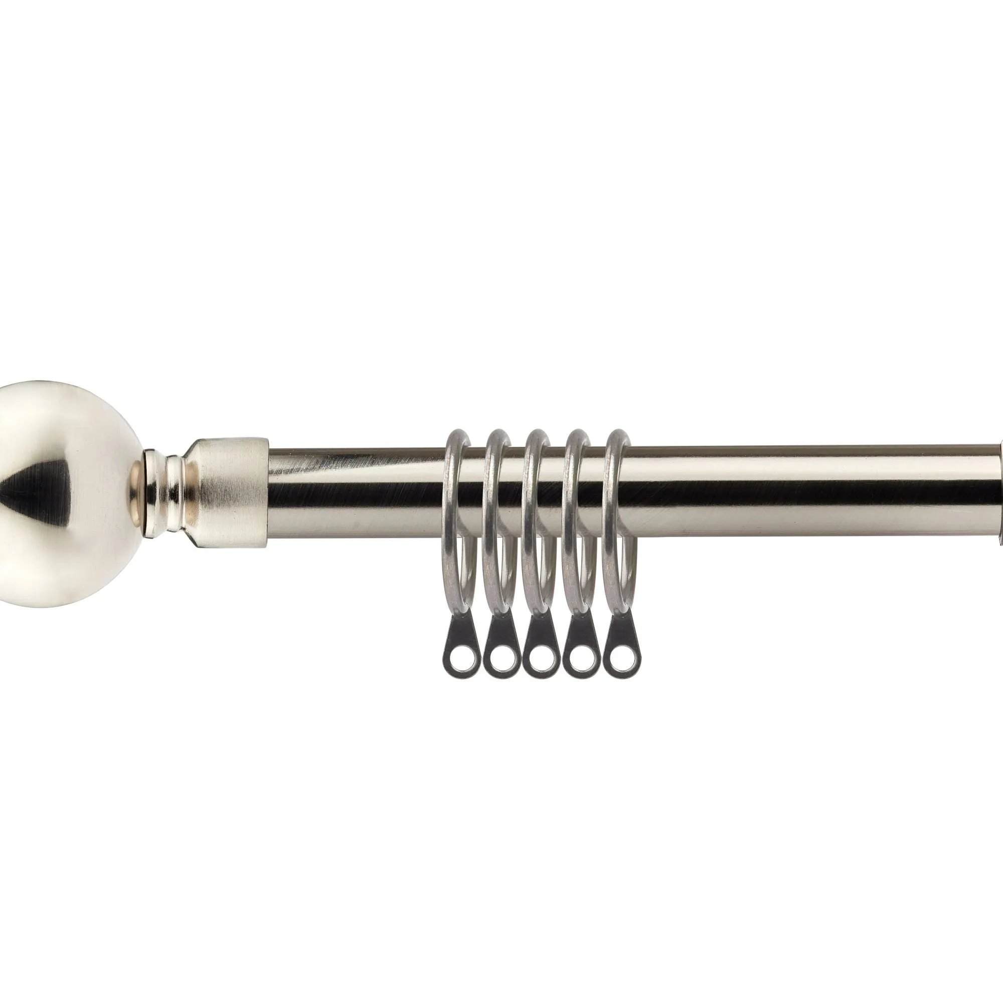 Brushed Silver Ball Extendable Curtain Pole with Rings