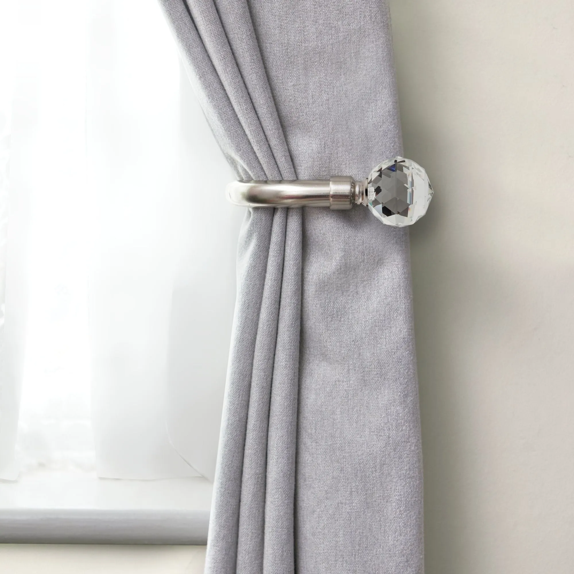 Brushed Silver Crystal Curtain Holdbacks (Pair)