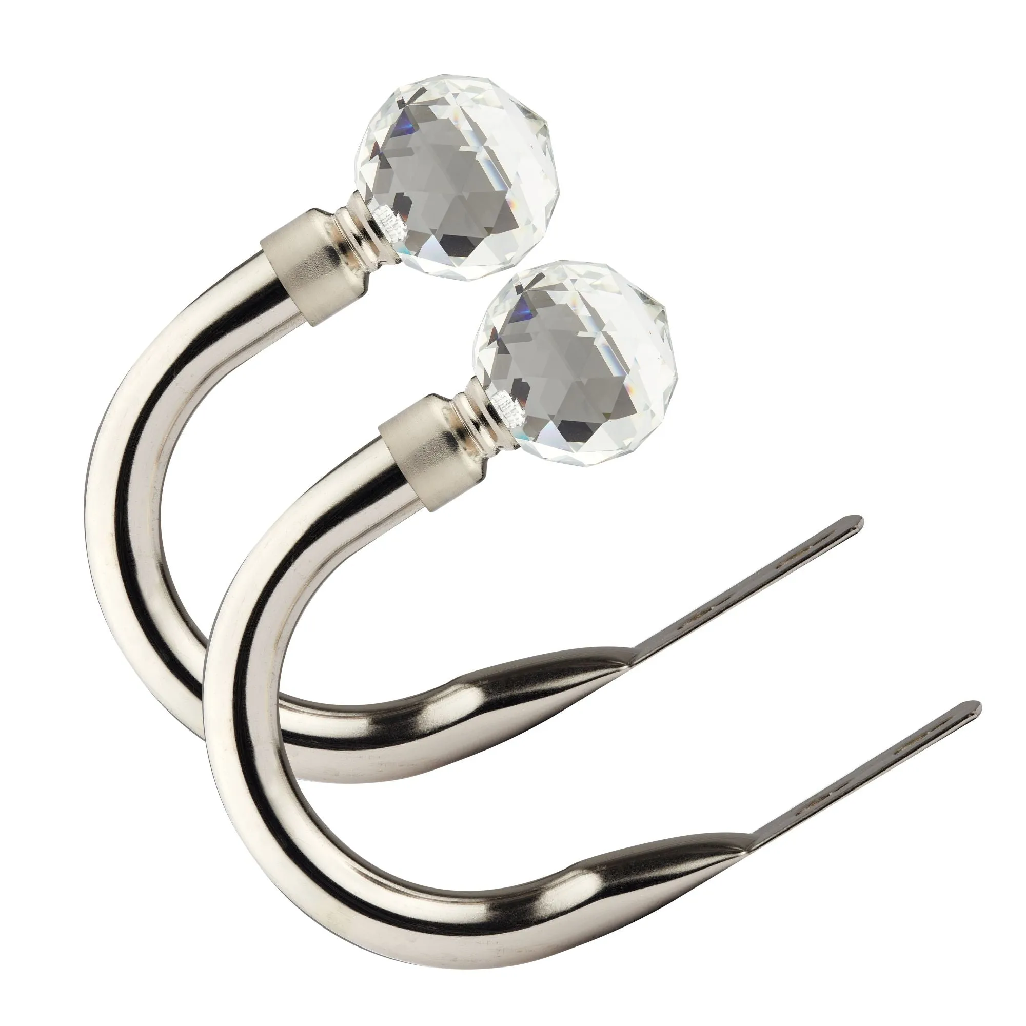 Brushed Silver Crystal Curtain Holdbacks (Pair)