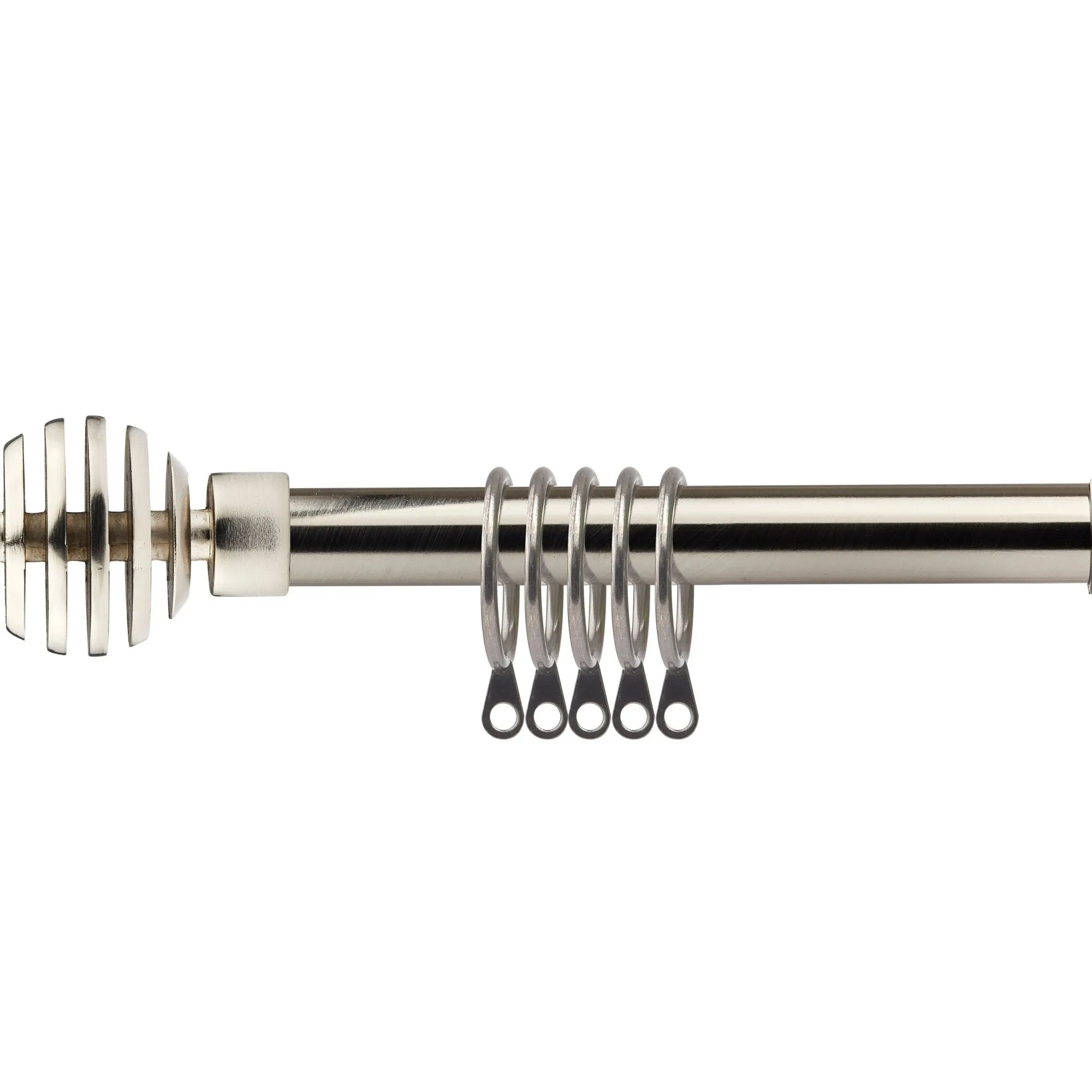 Brushed Silver Metal Sliced Extendable Curtain Pole with Rings