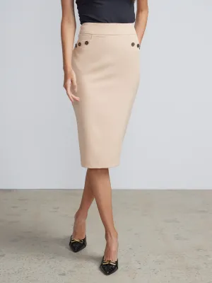 Button Detail High Rise Pencil Skirt