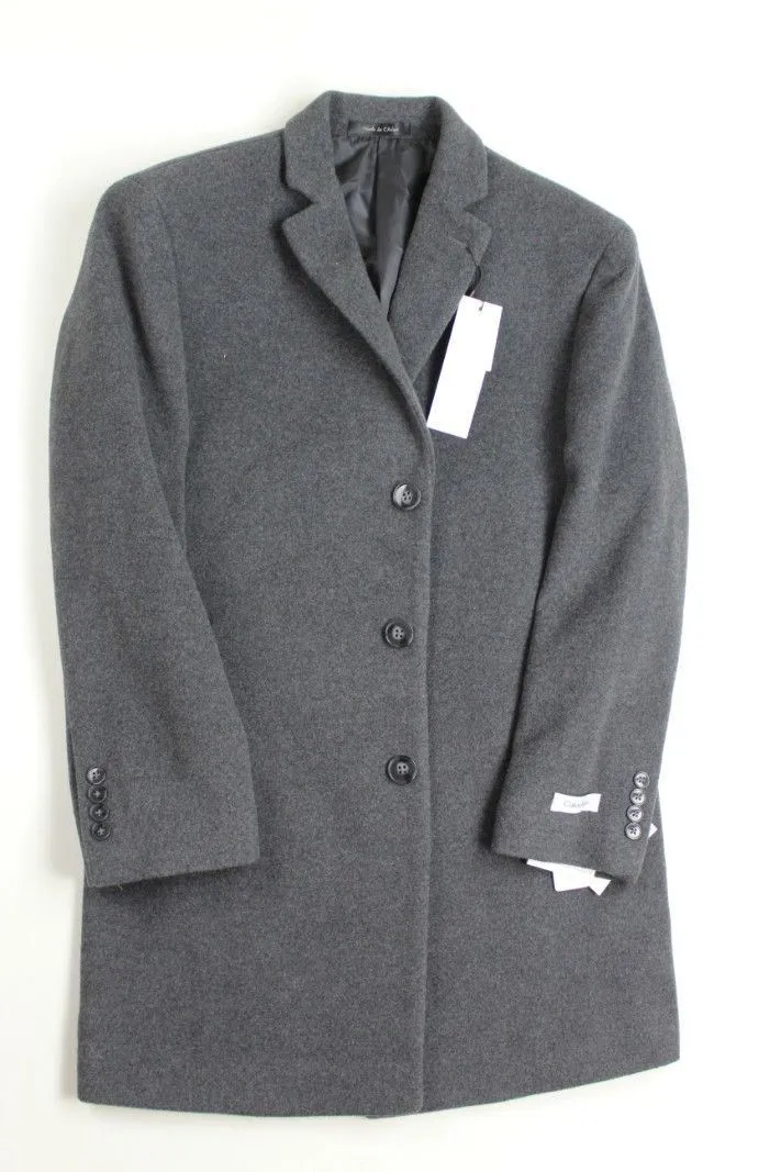 Calvin Klein Mens Slim fit Overcoat Coat 44 S Charcoal Grey Solid